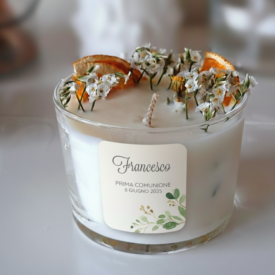 Bomboniera Candela Vetro 150 g Rametto Verde