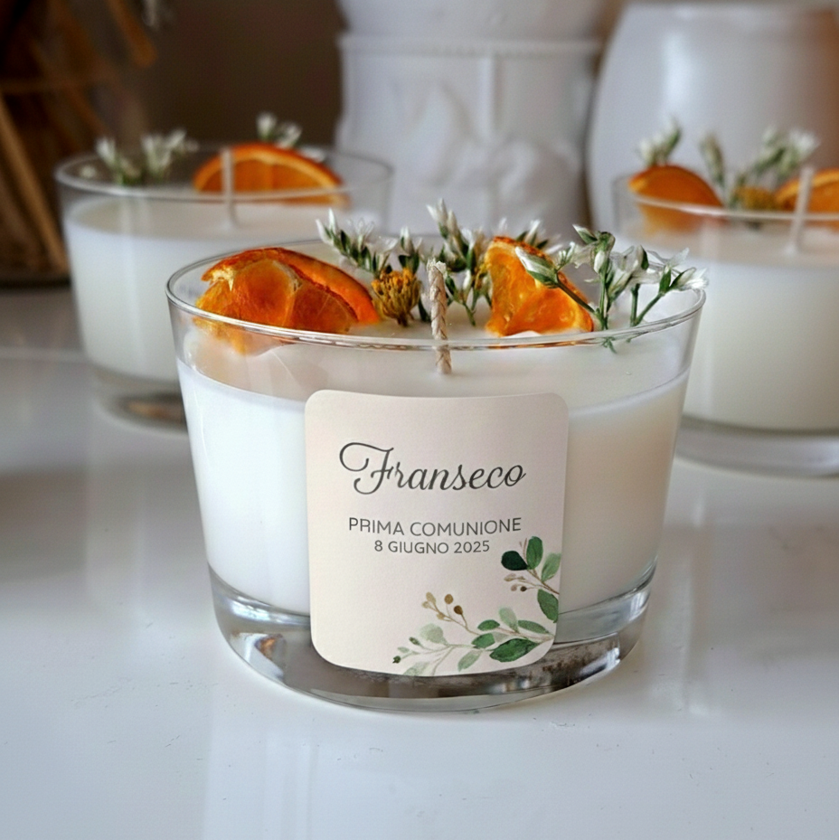 Bomboniera Candela Vetro 70 g Rametto Verde