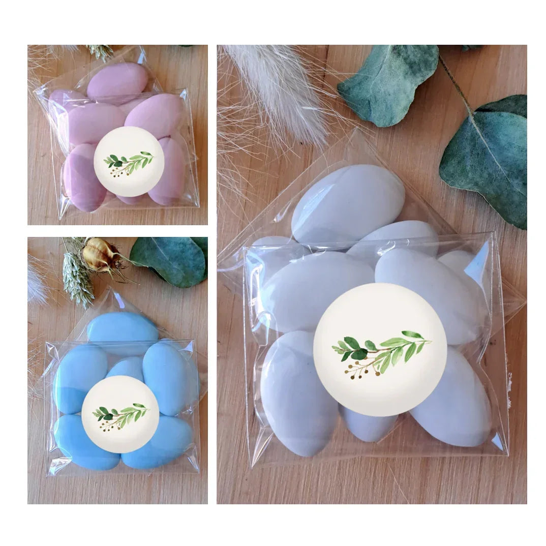 Confetti artigianali mandorla bianchi e rosa per bomboniera battesimo