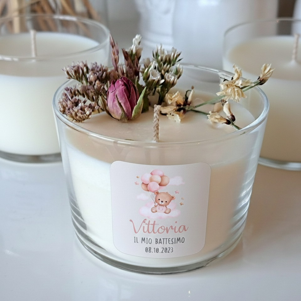 Bomboniera Candela Vetro 150 g Orsetto Rosa