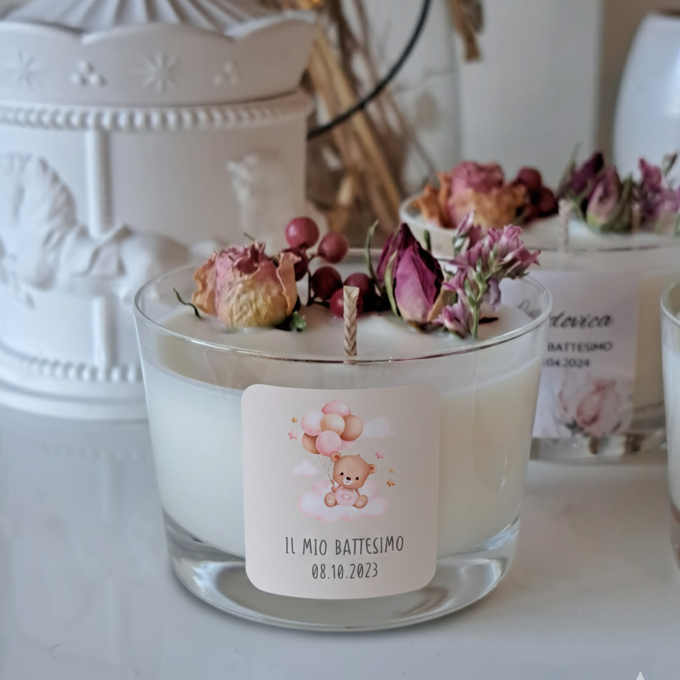 Bomboniera Candela Vetro 70 g Orsetto Rosa