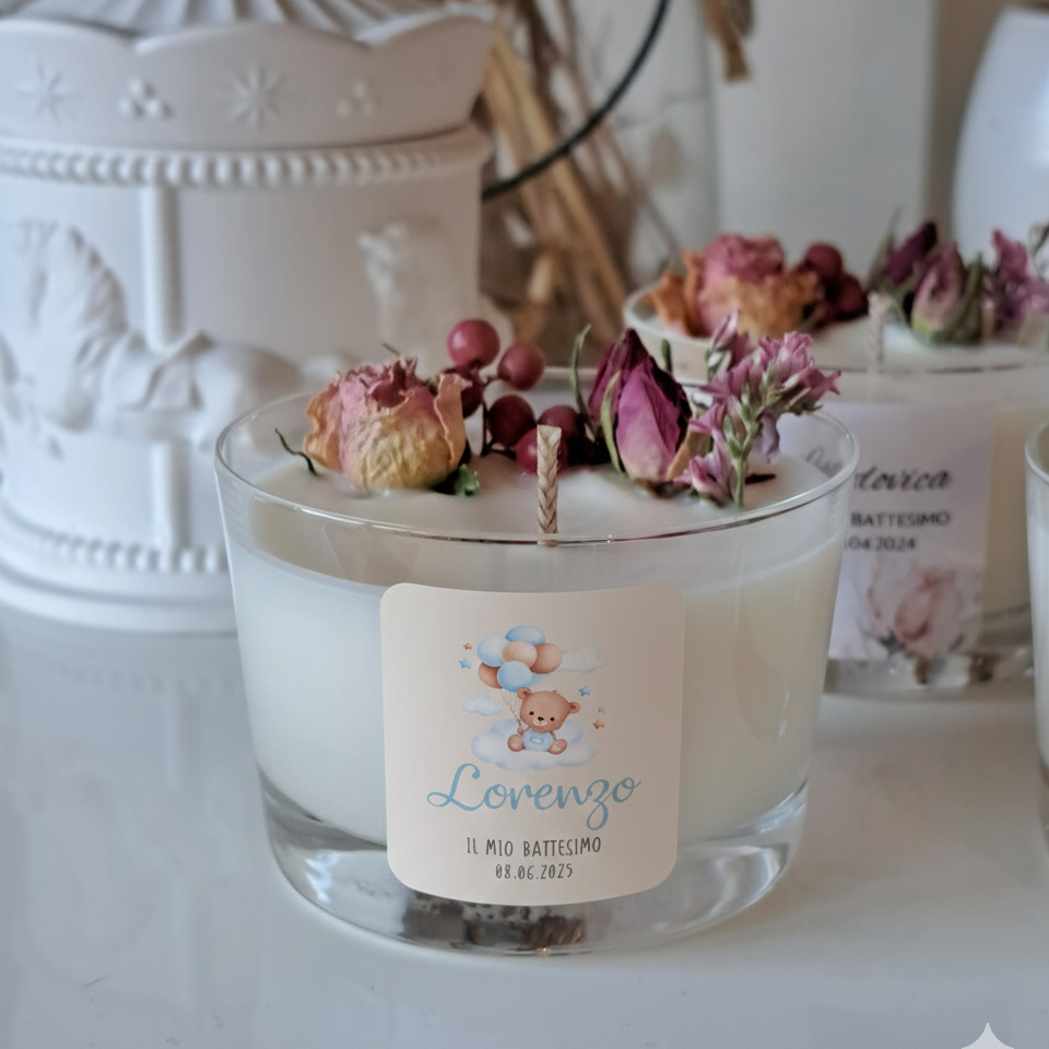 Bomboniera Candela Vetro 70 g Orsetto Azzurro