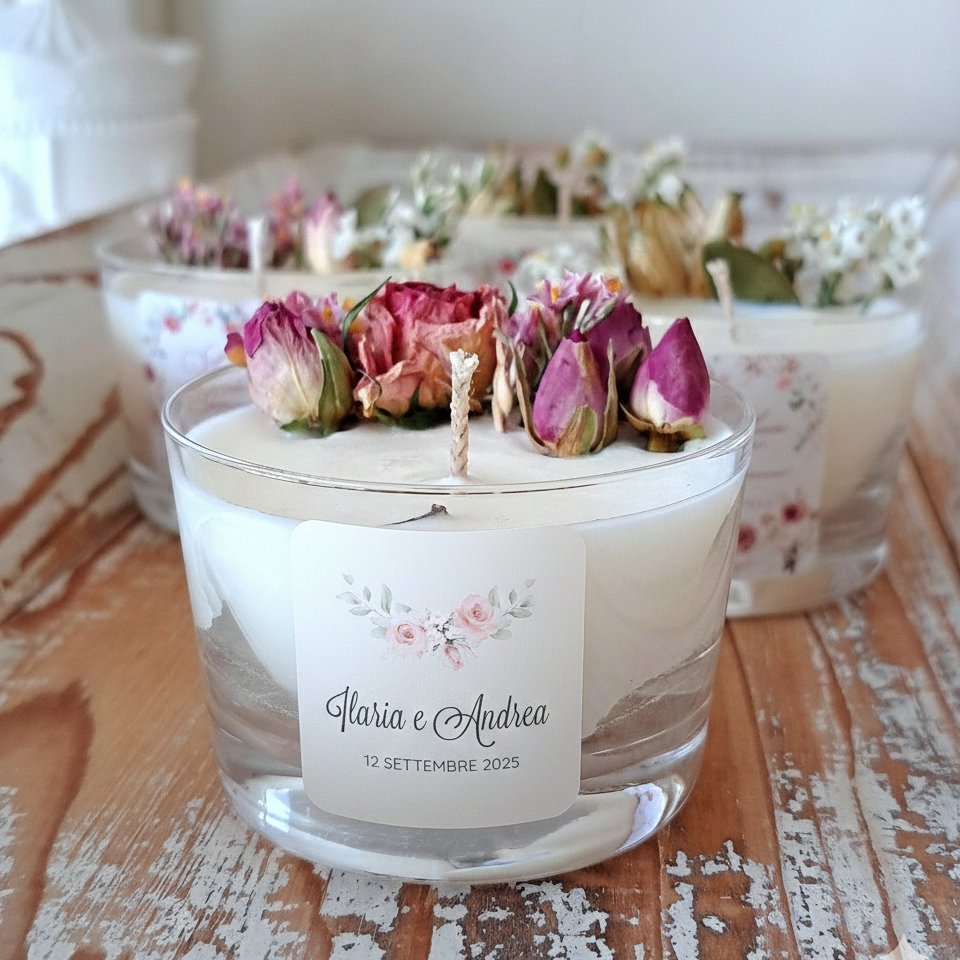 Bomboniera Candela Vetro 70 g Bouquet