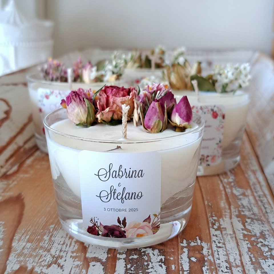 Bomboniera Candela Vetro 70 g Rose