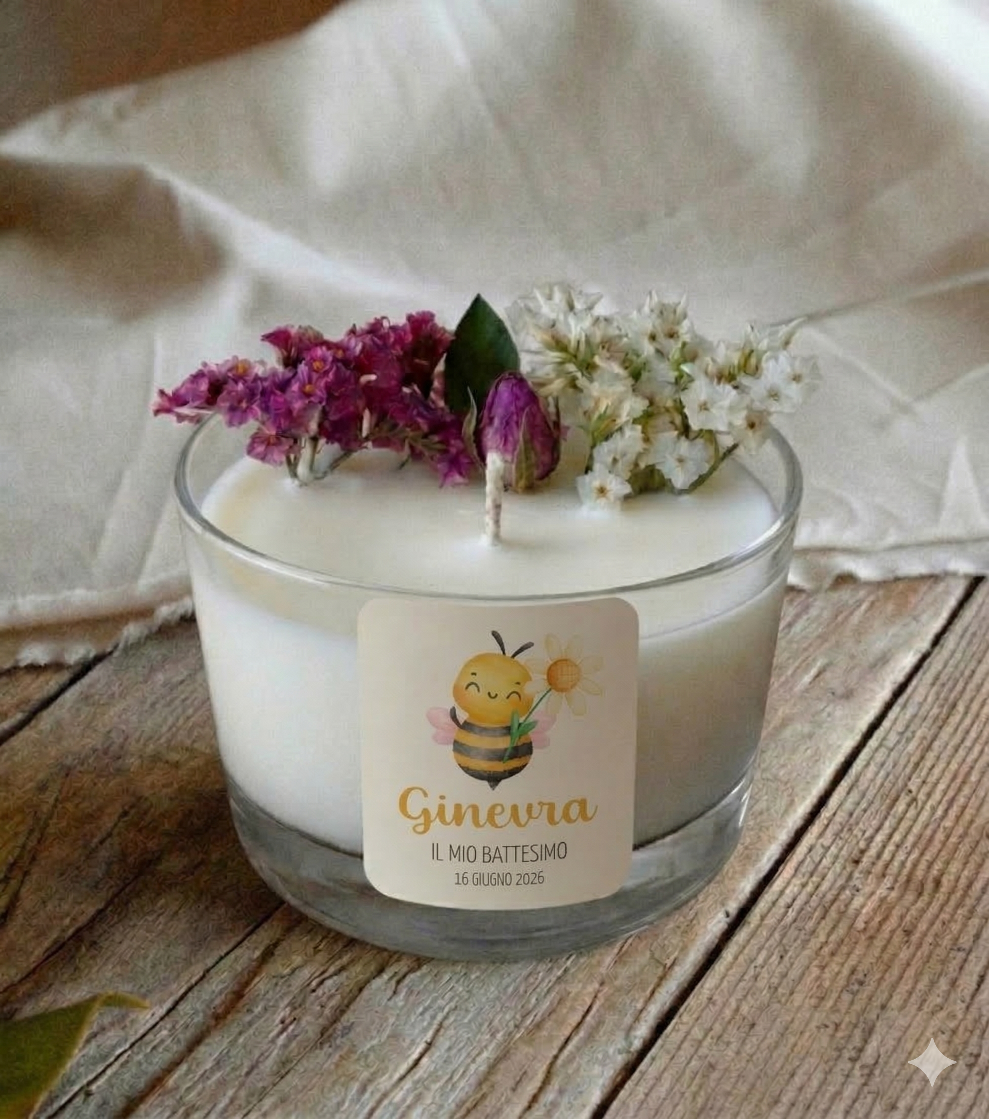 Bomboniera Candela Botanica 70 g "Ape e Fiore"