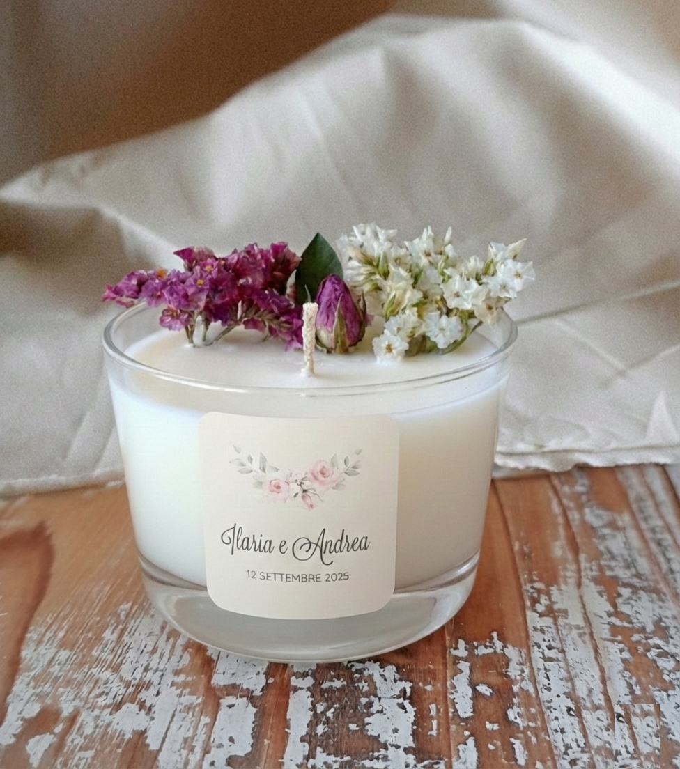 Bomboniera Candela Botanica in Vetro "Bouquet di Rose" - BY IANA BOMBONIERE