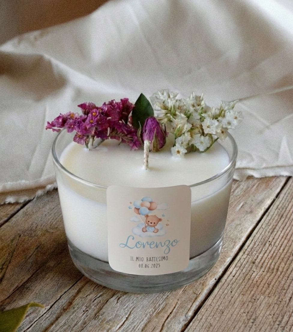 Bomboniera Candela Botanica in Vetro "Orsetto Azzurro" - BY IANA BOMBONIERE