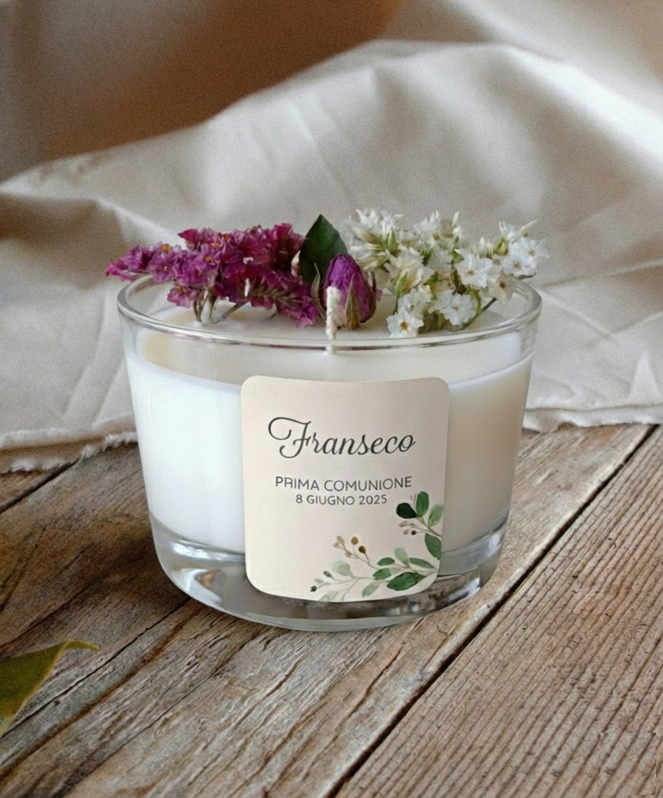 Bomboniera Candela Botanica in Vetro "Rametto Verde" - BY IANA BOMBONIERE