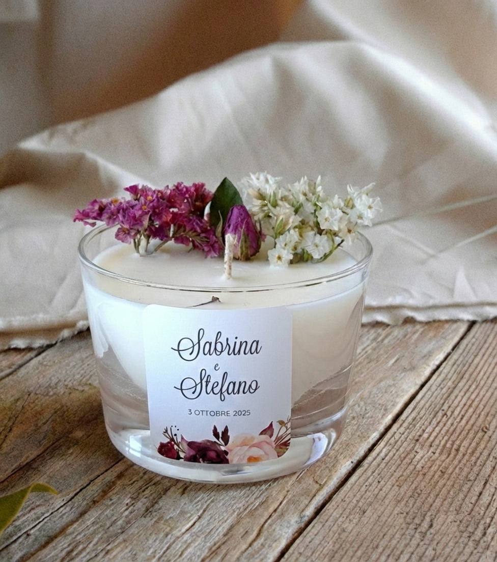 Bomboniera Candela Botanica in Vetro "Rose" - BY IANA BOMBONIERE