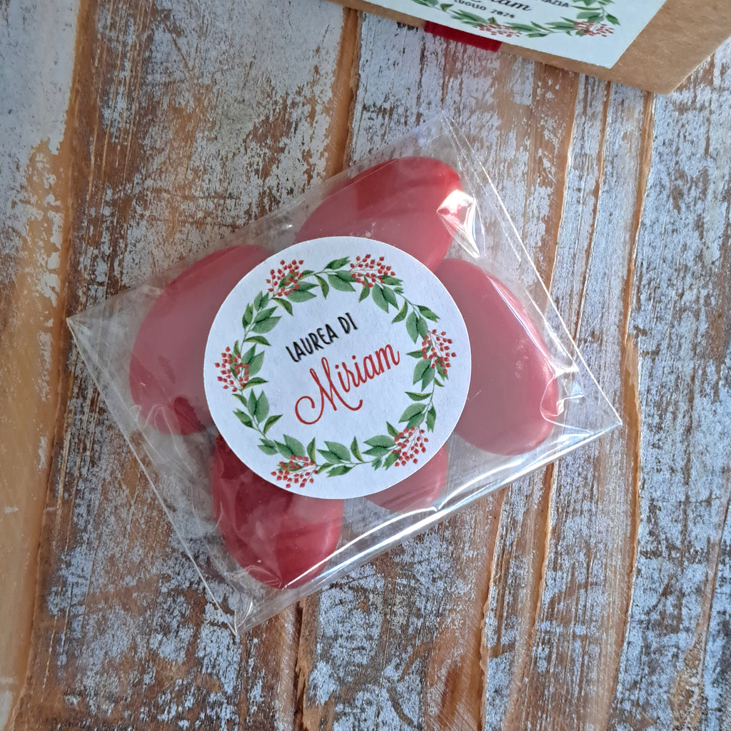 Bomboniera Laurea Miele 50 g Ghirlanda Bacche Rosse