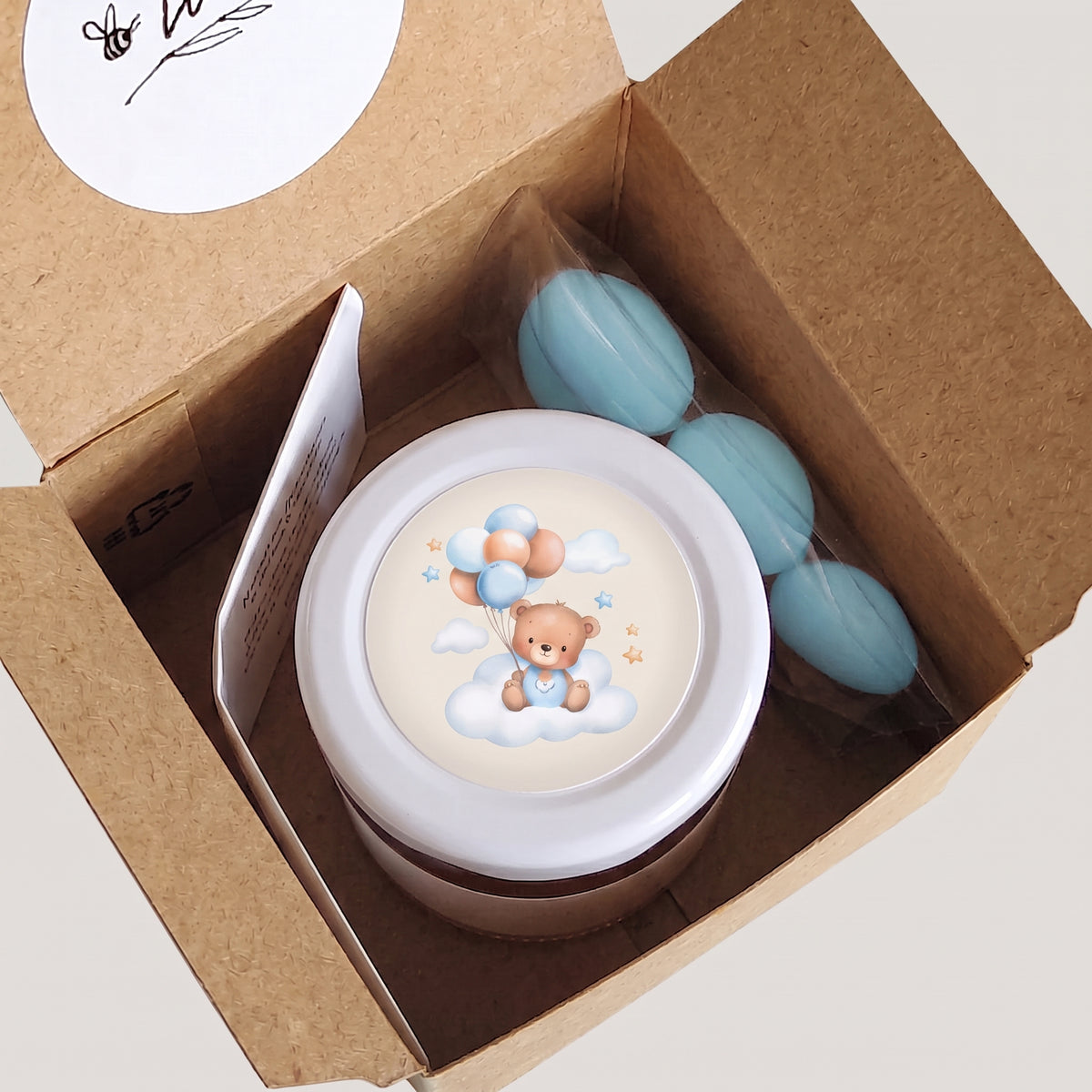 Bomboniera Miele 50 g Millefiori "Gocce di Natura" - Grafica "Orsetto Azzurro"