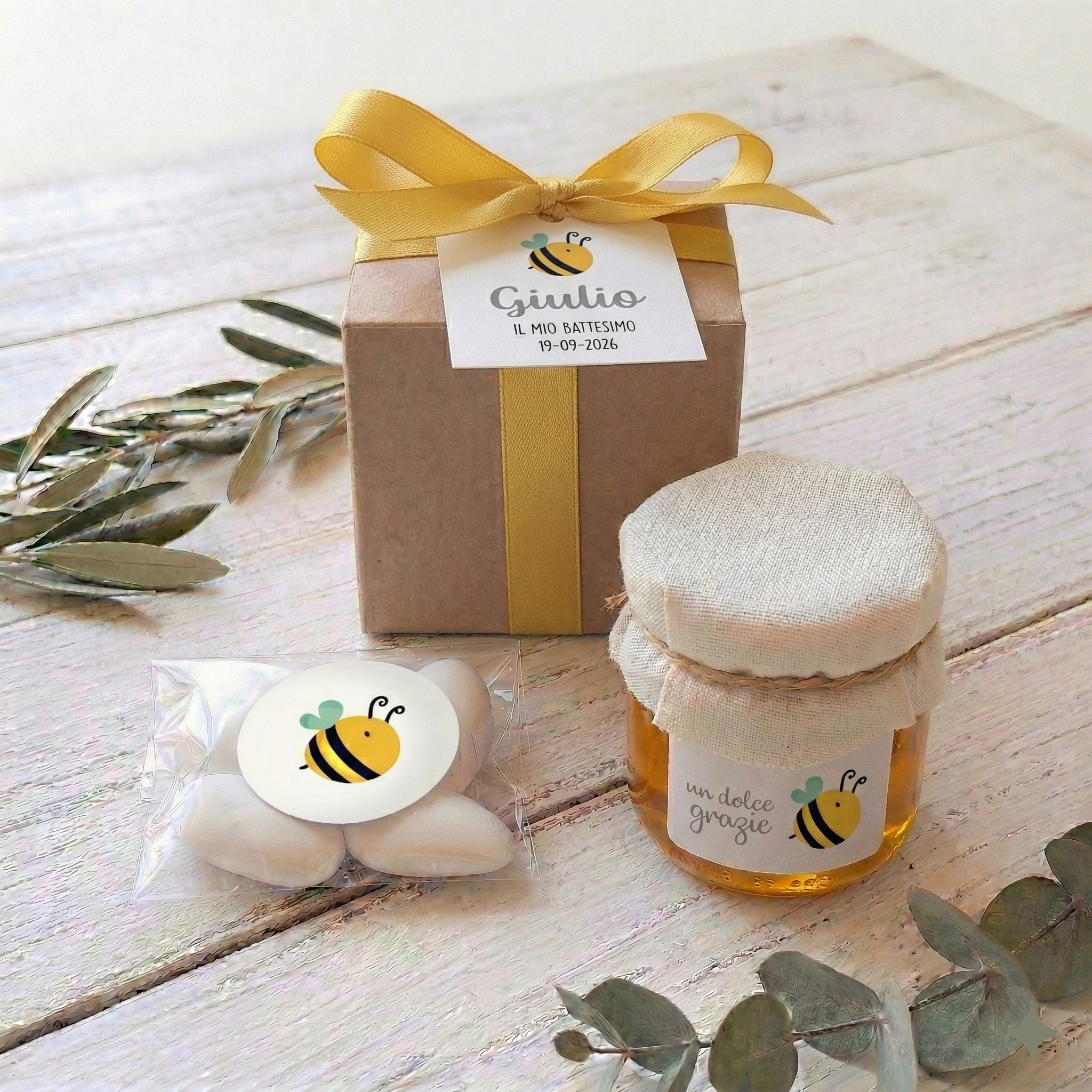 Bomboniera Miele 130 g Millefiori "Gocce di Natura" - Grafica "Ape"