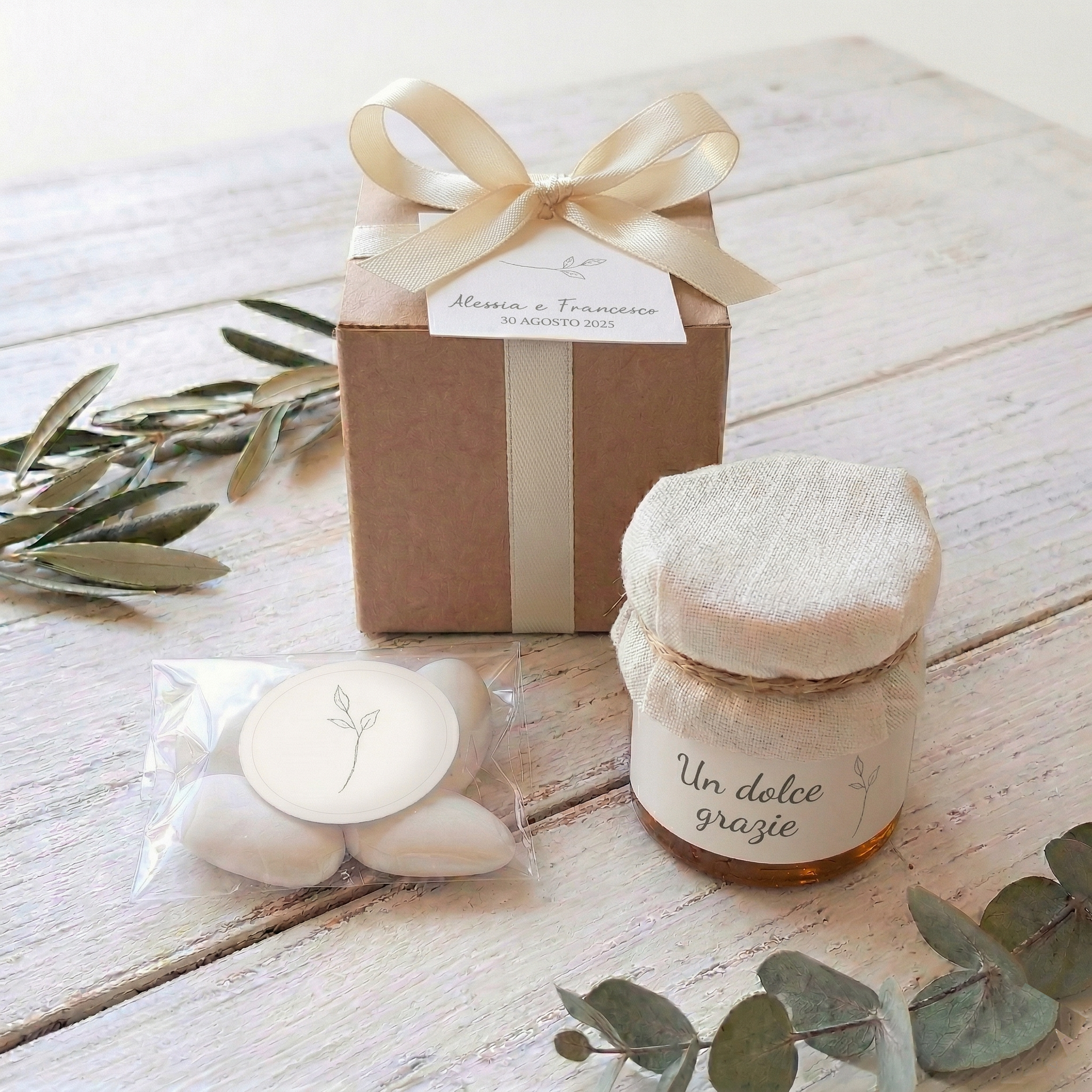 Bomboniera Miele 50 g Millefiori "Gocce di Natura" - Grafica "Ramo"