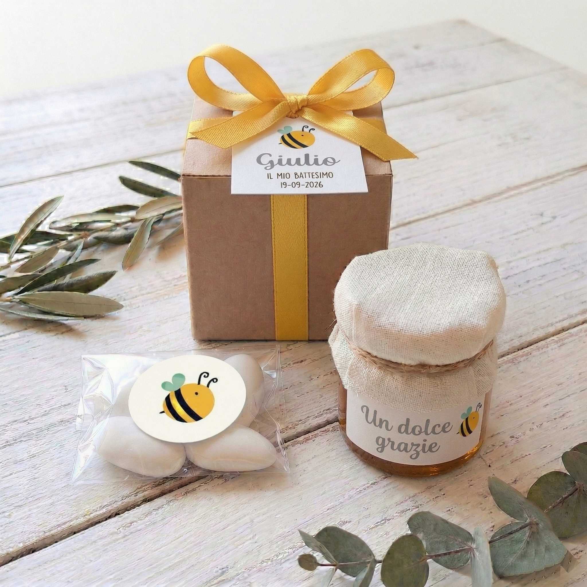 Bomboniera Miele 50 g Millefiori "Gocce di Natura" - Grafica "Ape"