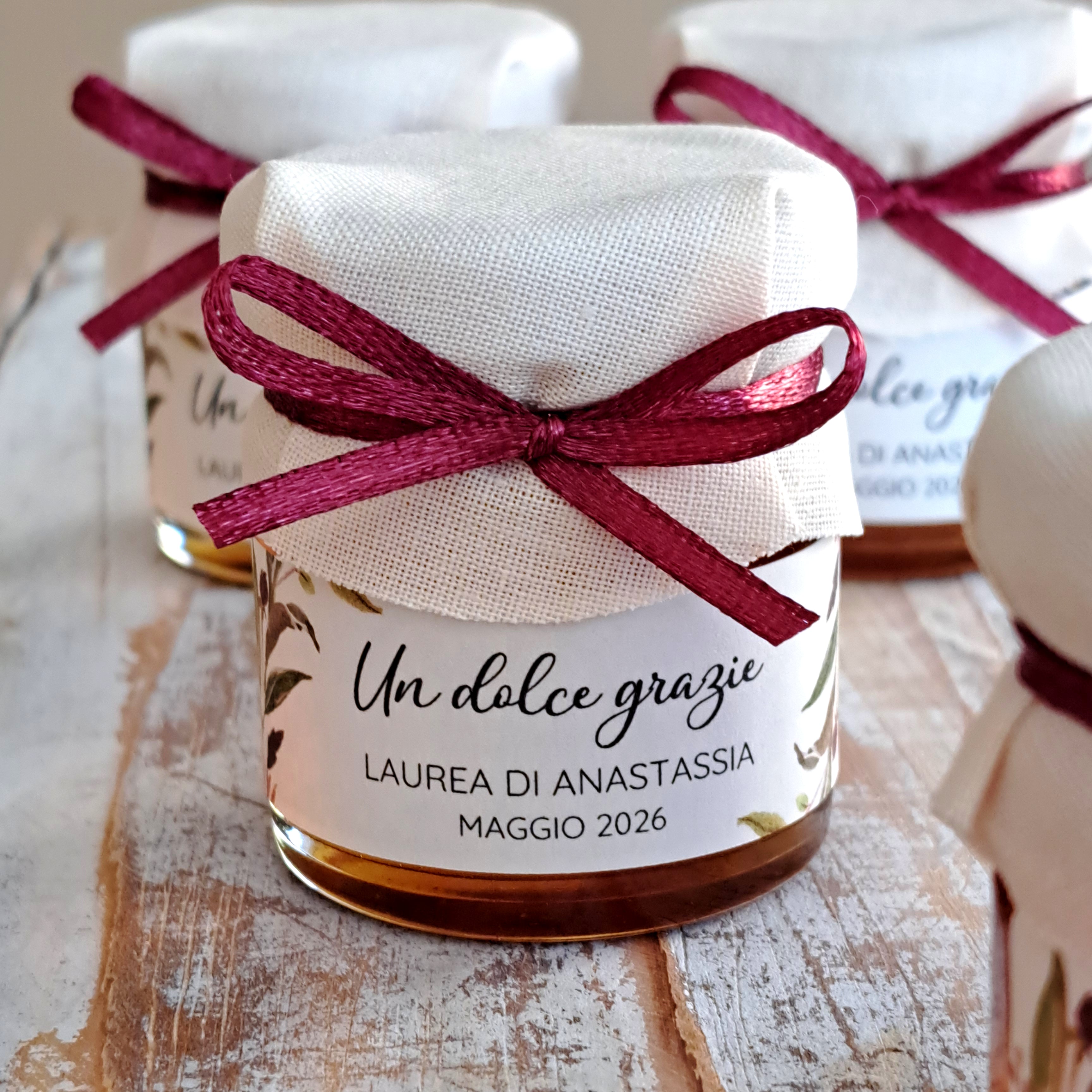Bomboniera Laurea Miele 50 g Ghirlanda Bordeaux