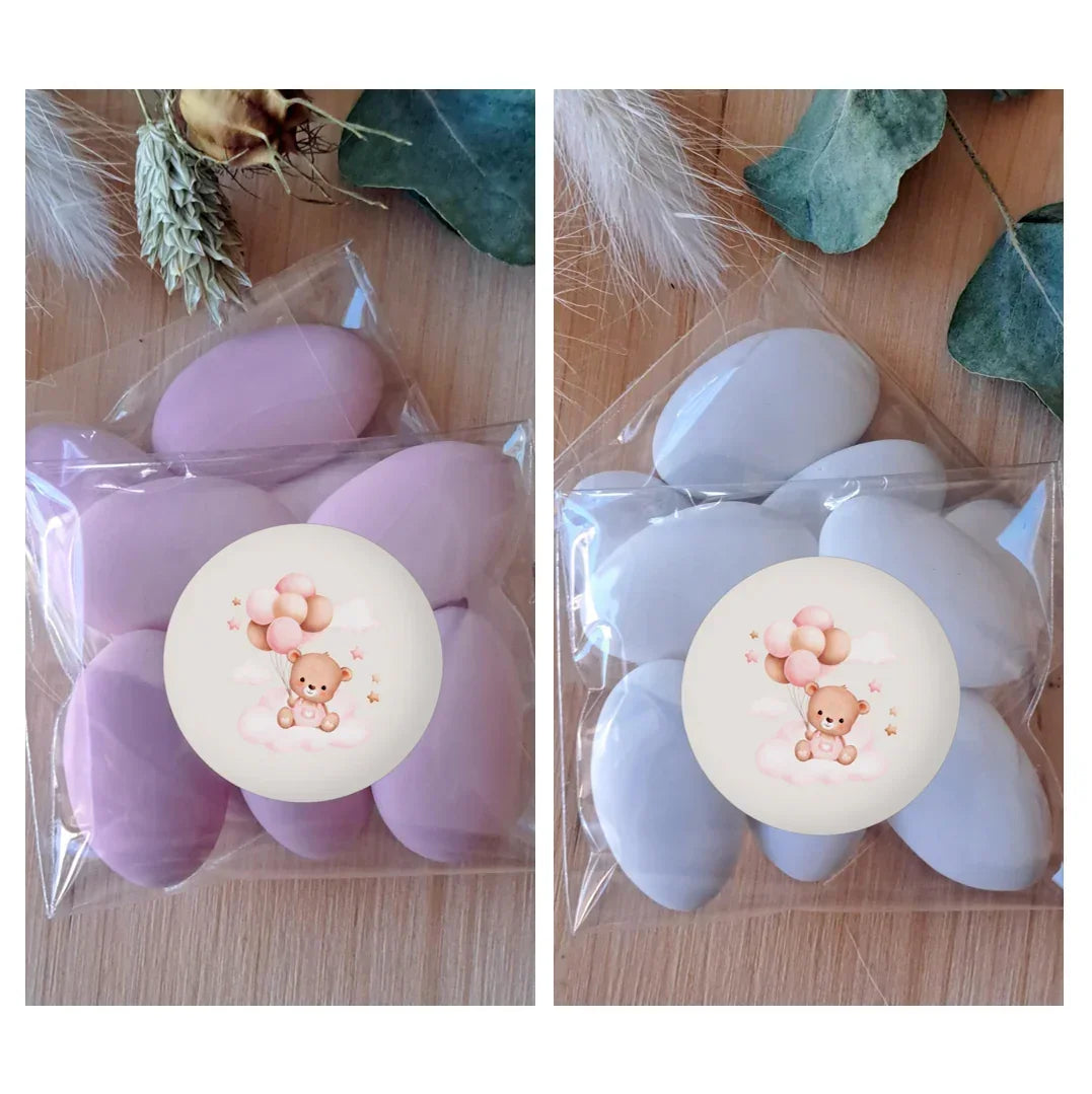 Confetti artigianali mandorla bianchi e rosa per bomboniera battesimo