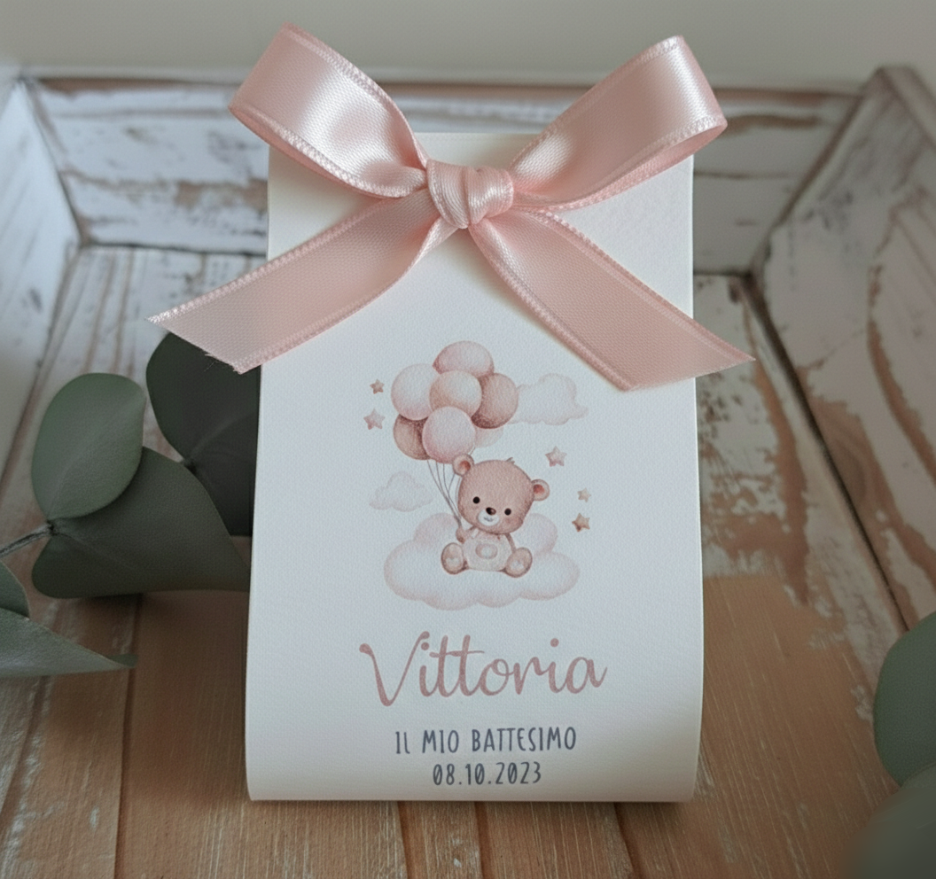 Portaconfetti Bustina in Cartoncino "Orsetto Rosa"