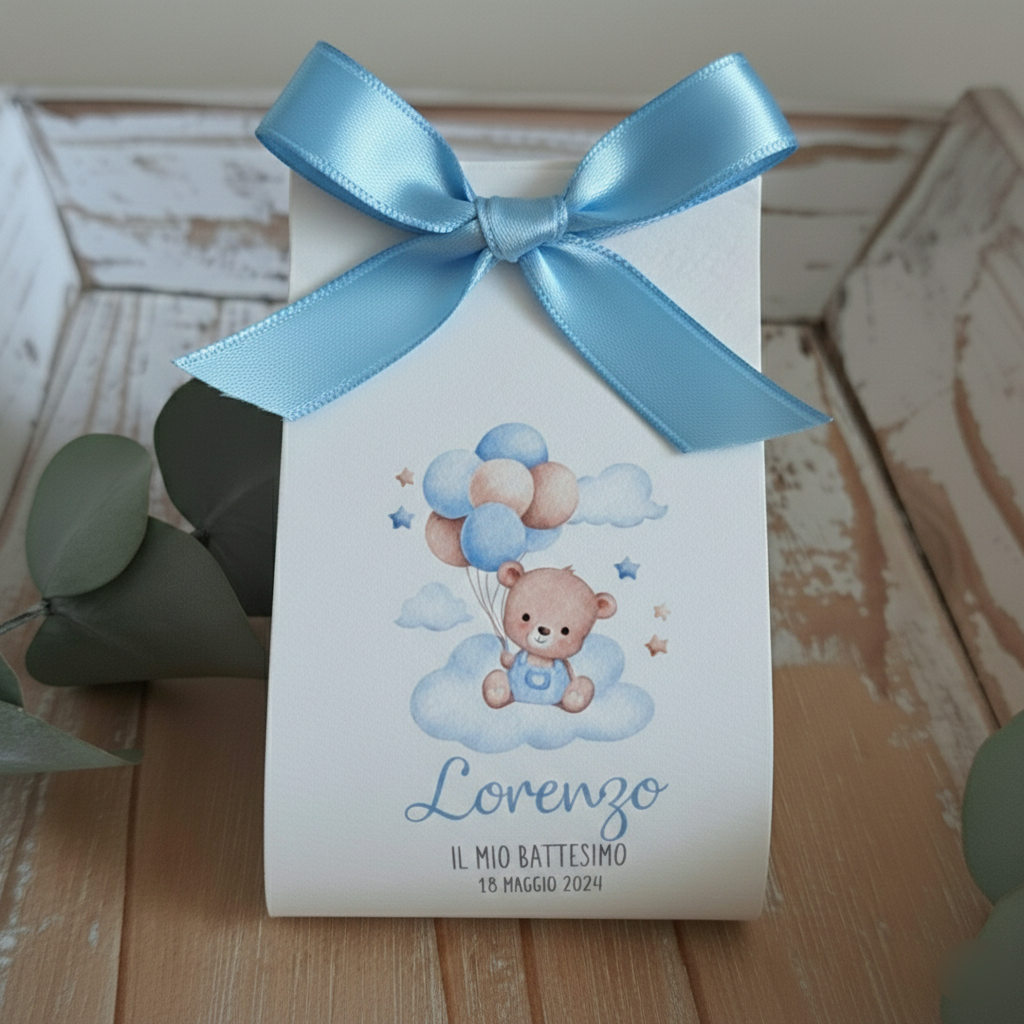 Portaconfetti Bustina in Cartoncino "Orsetto Azzurro"