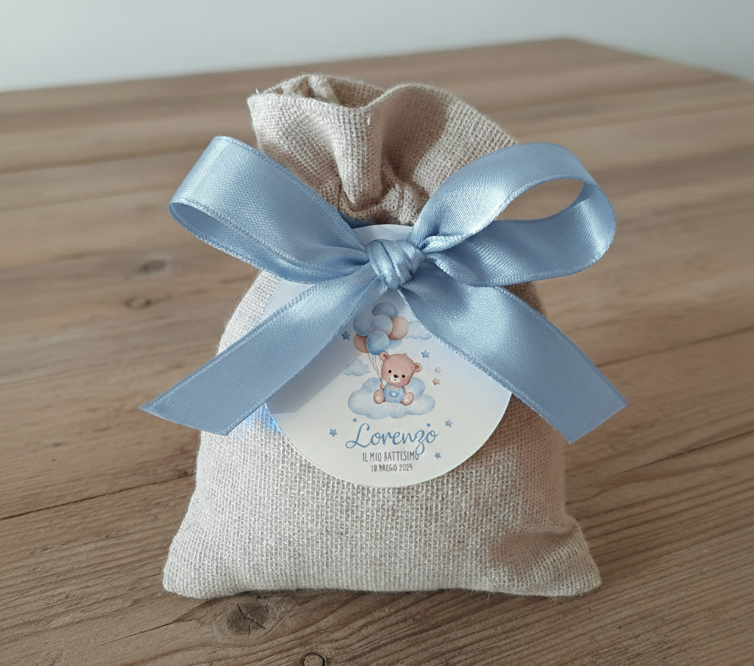Portaconfetti Sacchetto di Stoffa "Orsetto Azzurro"