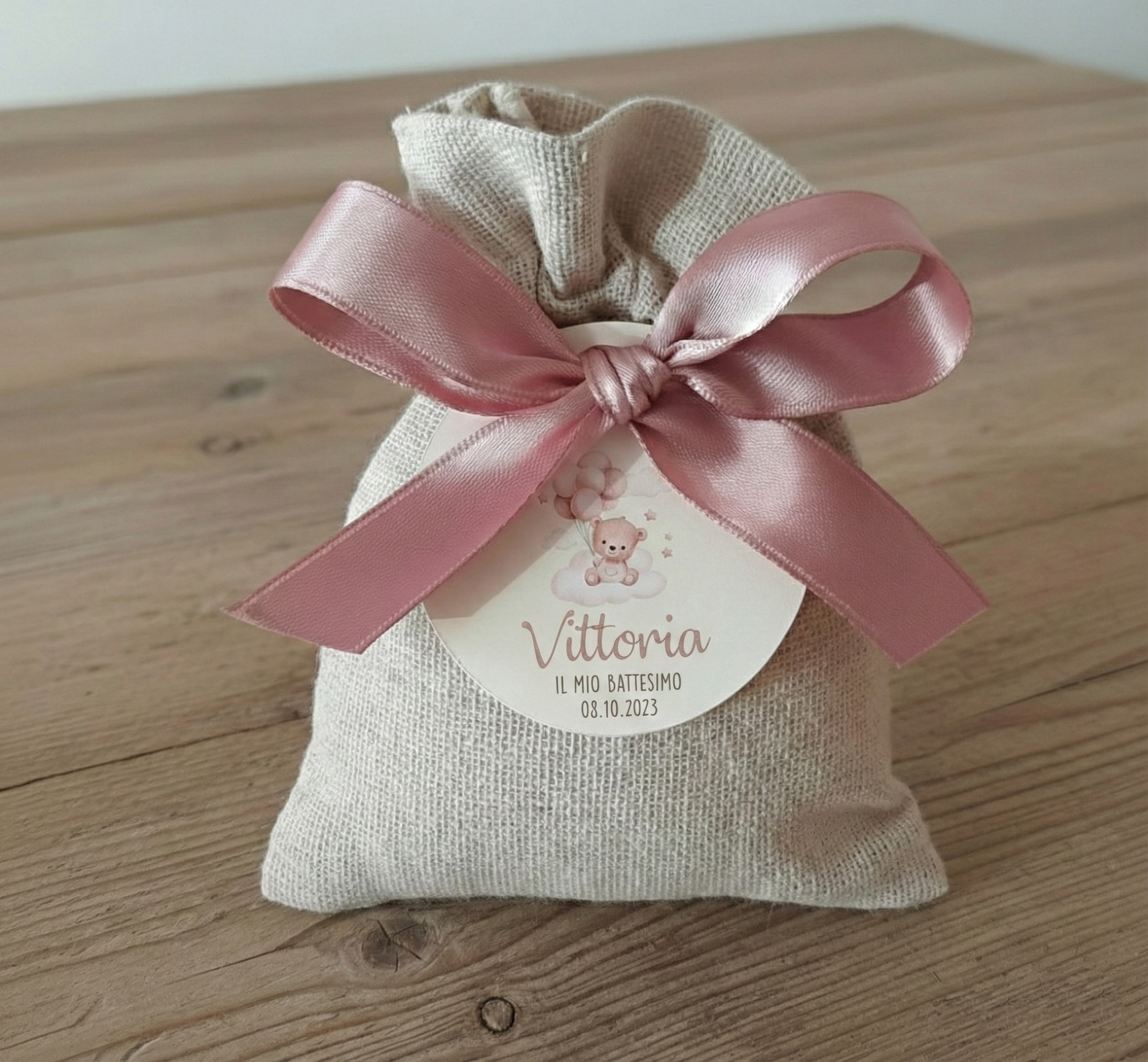 Portaconfetti Sacchetto di Stoffa "Orsetto Rosa"