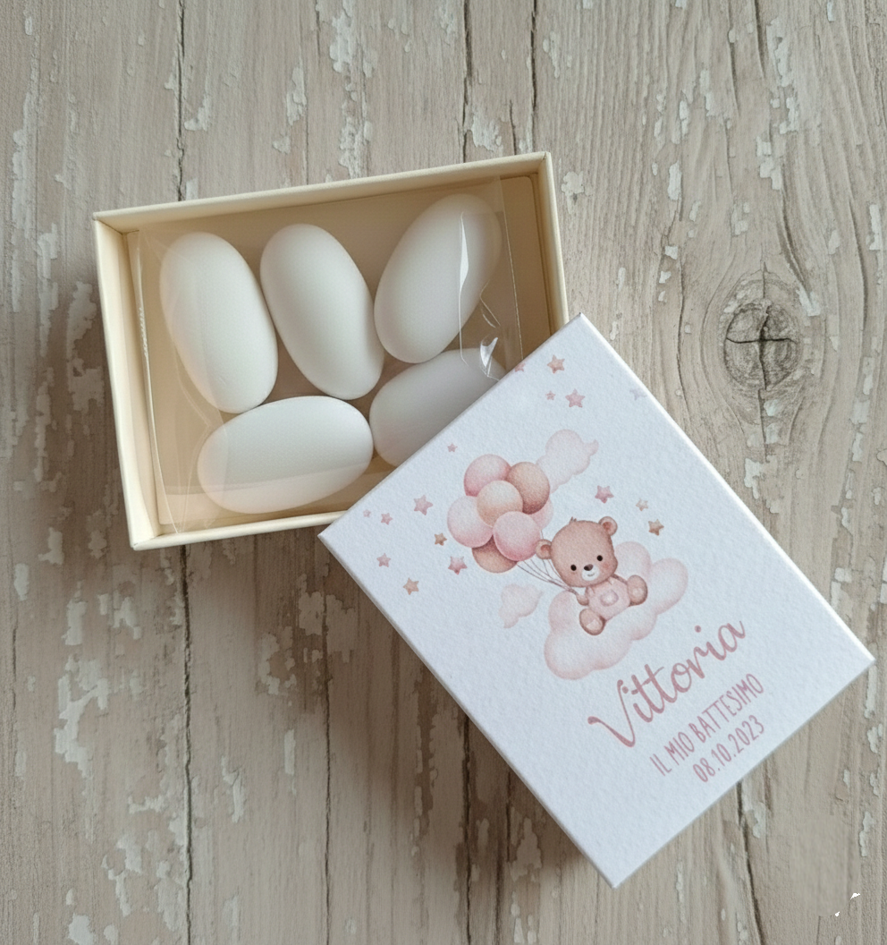 Portaconfetti Scatolina a Fiammifero "Orsetto Rosa"