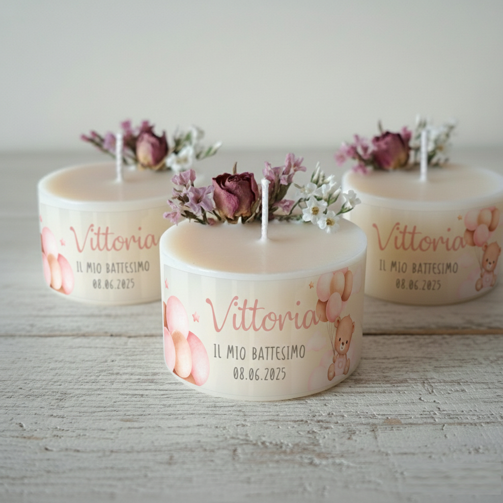 Bomboniera Candela Botanica Torta "Orsetto Rosa" - BY IANA BOMBONIERE