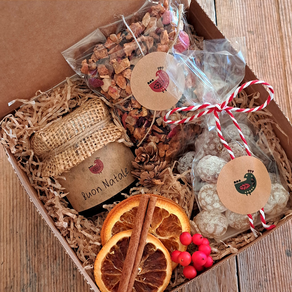 Cofanetto Miele 130 gr Caramelle Drops e Infuso di Frutta Regalo di Natale