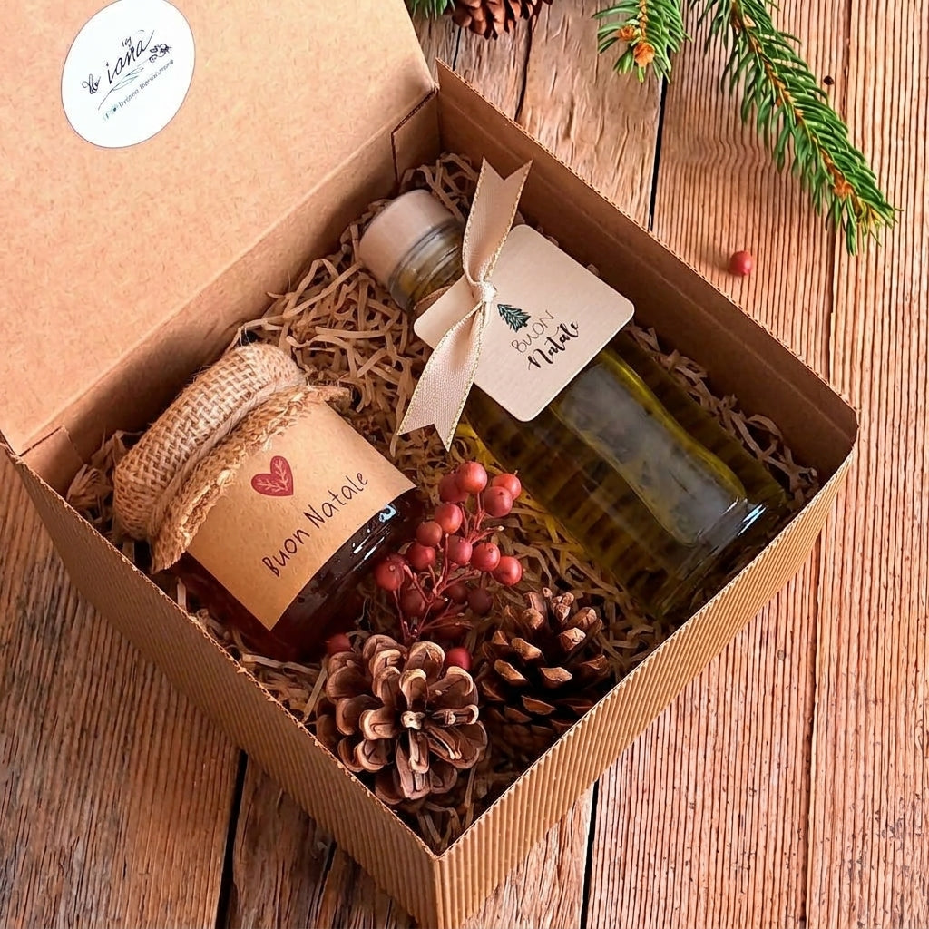 Cofanetto Miele 130 gr e Olio di Oliva Aromatizzato Regalo di Natale