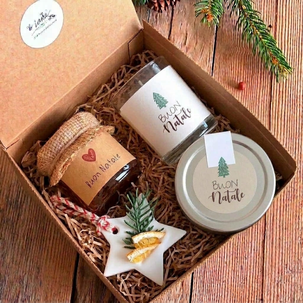 Cofanetto Miele 130 gr e Crema di Nocciole Candela Profumata e Profumatore Botanico Regalo di Natale