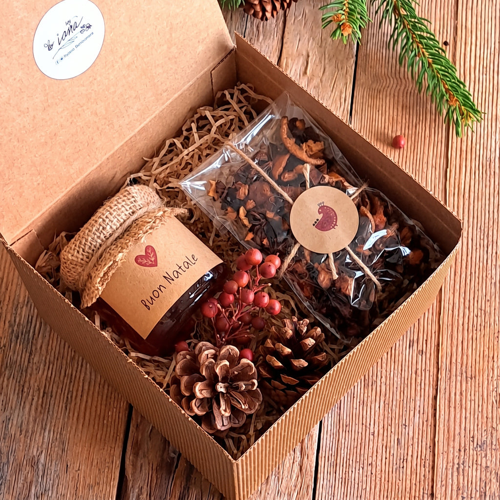 Cofanetto Miele 130 gr e Infuso di Frutta Regalo di Natale
